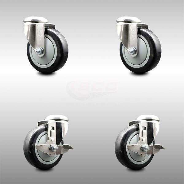 Service Caster 4 Inch 316SS Black Polyurethane Wheel Swivel Bolt Hole Caster Brakes SCC, 2PK SCC-SS316BH20S414-PPUB-BLK-2-TLB-2 - main